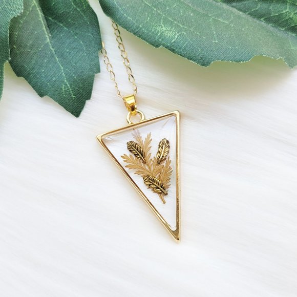 !!SOLD!! Feathers and Pressed Dried Floral Pendant Necklace - Picture 8 of 10